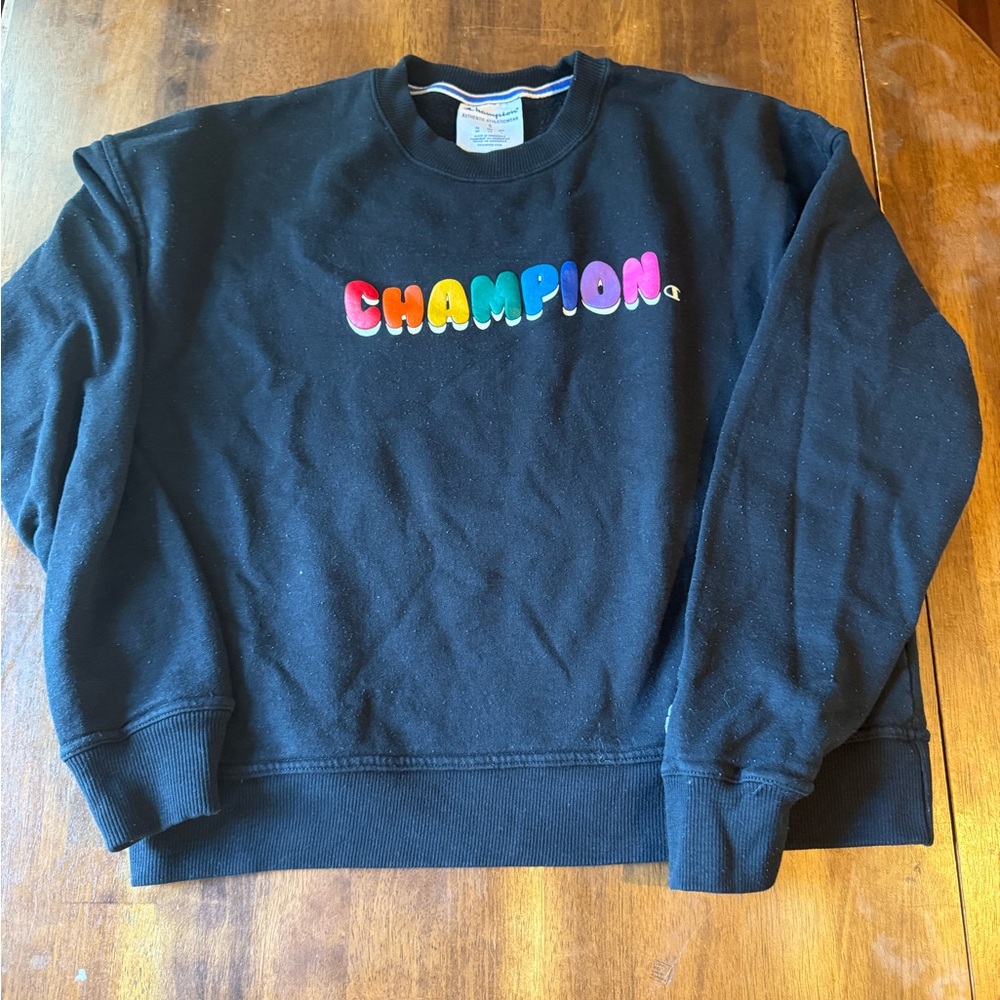 Champion Black Crewneck Men's Sweater with Colorful Logo